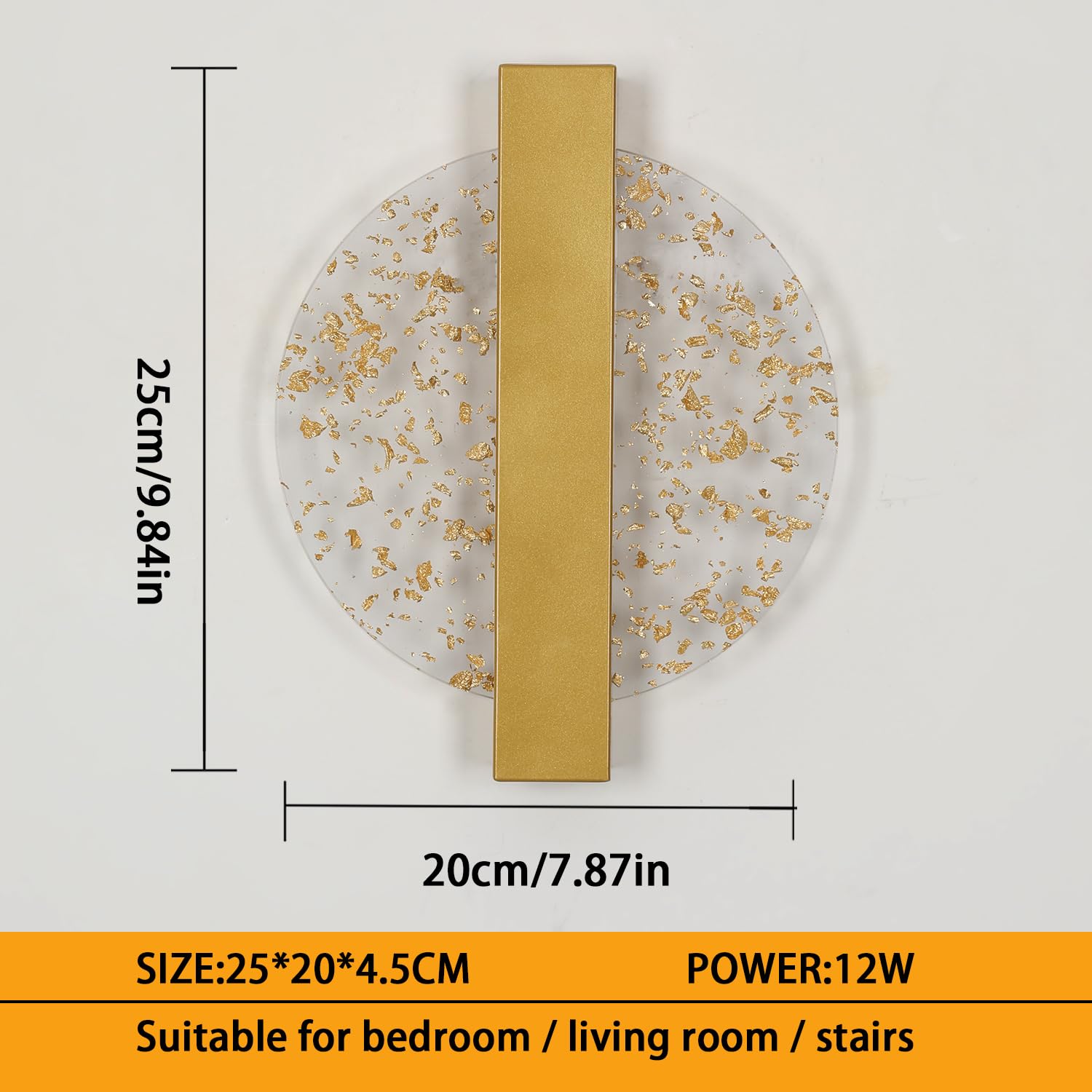 Comely Applique Murale LED Dimmable 12W, Lampe Murale Intérieure Moderne en Aluminium, Or Applique Murale Intérieure Acrylique Ronde pour Salon, Chambre, Escalier, Couloir, Blanc Chaud 3000K