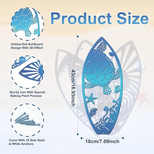 Miniatura 2 de 4 piezas de tabla de surf de metal para decoración de pared, tabla de surf de verano, letreros de playa, tiburón, palmera, arte de pared, decoración