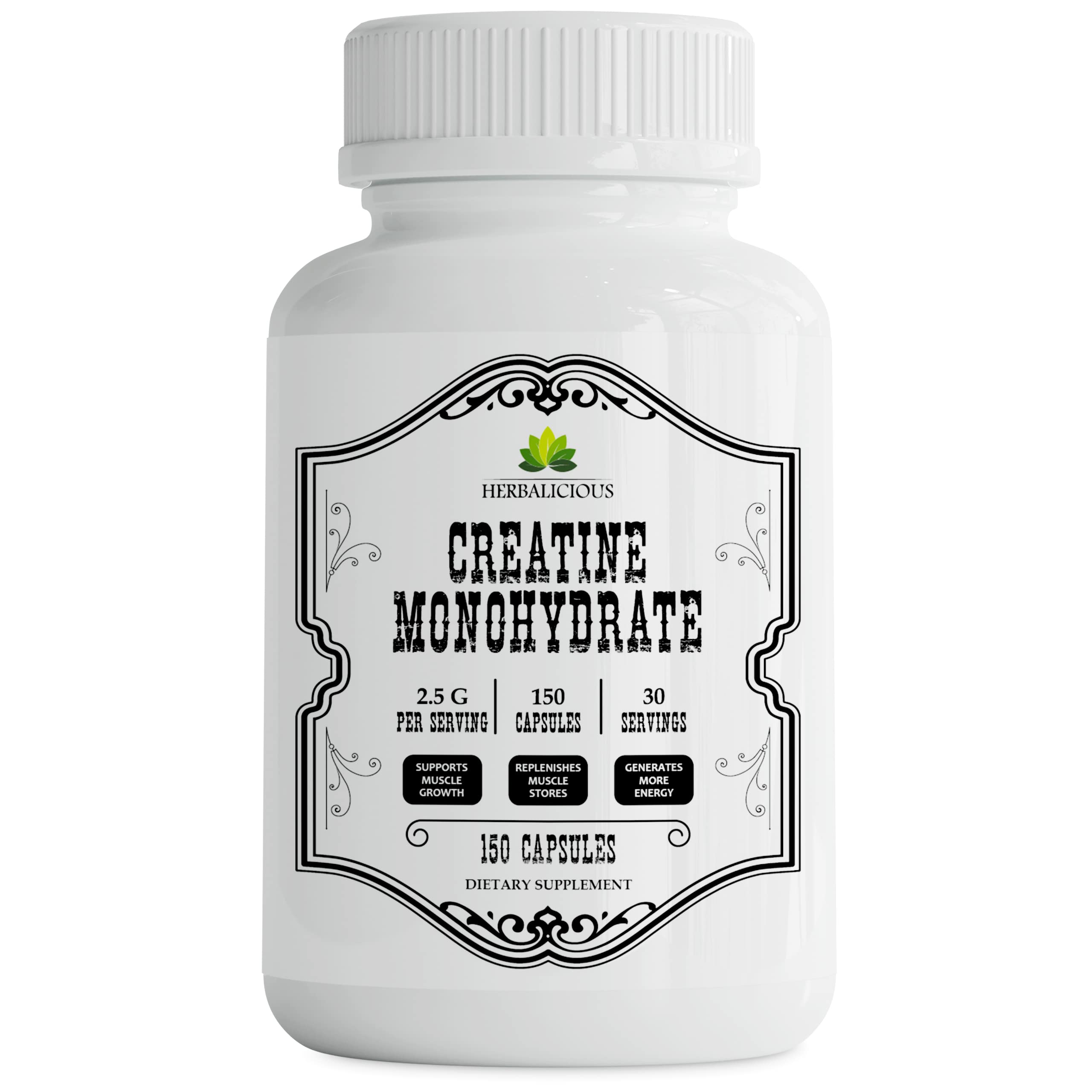 HERBALICIOUS Creatine Nutritional Supplements – Creatine Monohydrate Pills – 2.5g Creatine Pills Monohydrate for Muscle Si...