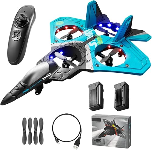 V17 Jet Fighter Stunt RC Plane 2024 Nuevo avión de control remoto de 2.4 GHz con 2 baterías, 360 resistente a caídas Stunt Spin Remote y Light RC