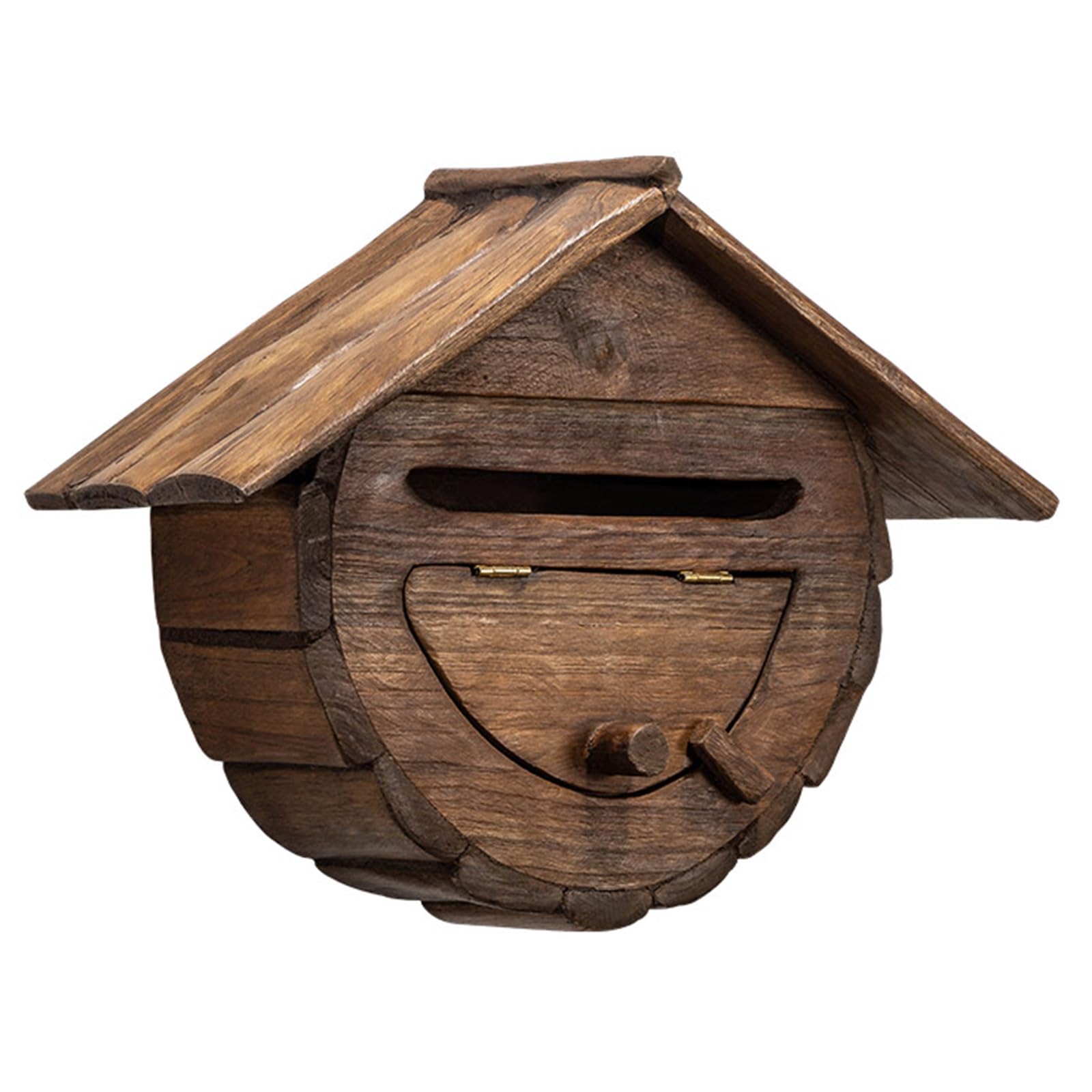 NQNFWCRJ Outdoor Wall Mounted Mailbox Handmade House Type Wooden Mailboxes with Rainproof Eaves Parcel Boxes with Hanging Clasp Compact
