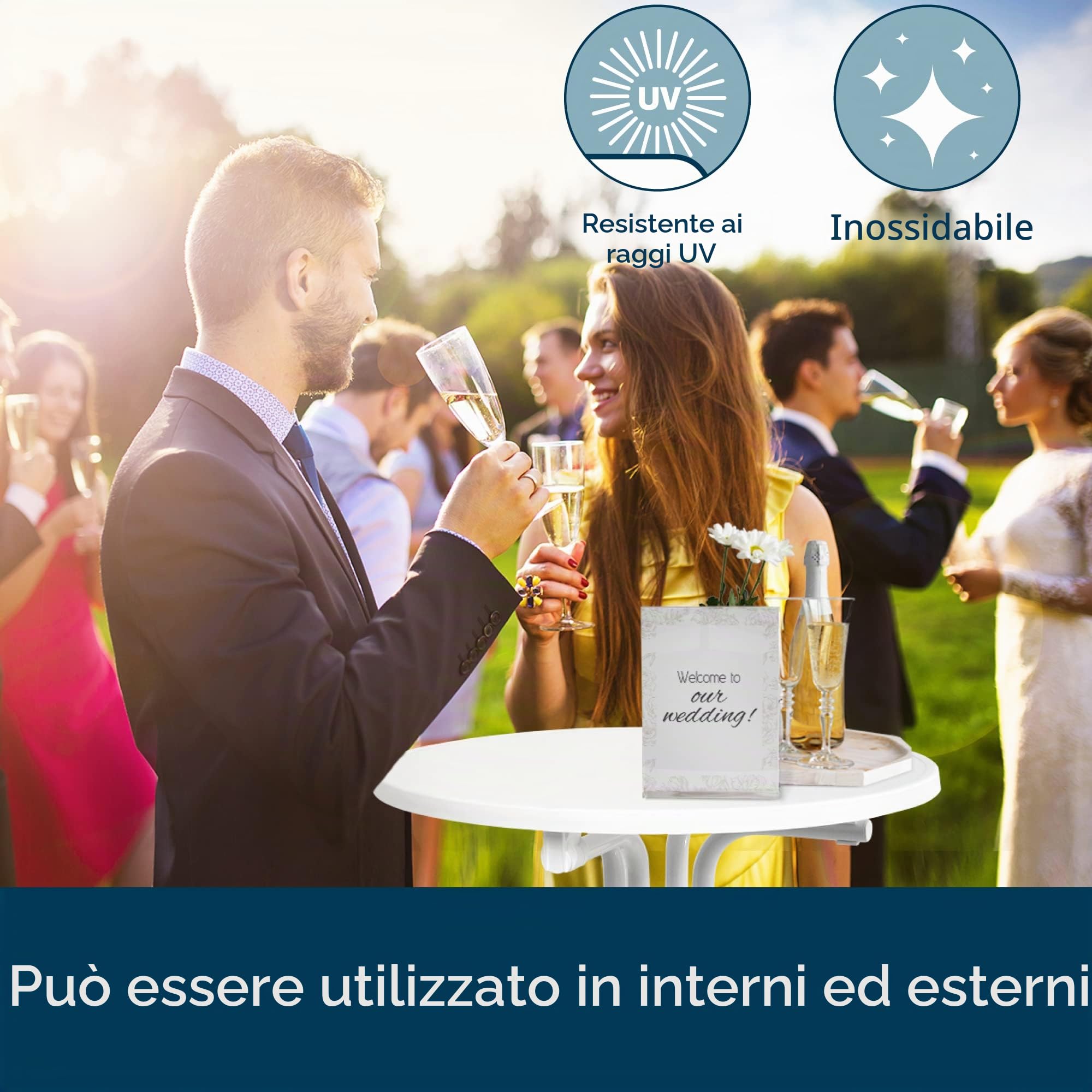 Beautissu Gastro Tavolo alto pieghevole bar esterno da giardino cucina | Ø70cm Bianco Tavolino per bistrot e pub resistente al calore e ai graffi rotondo regolabile altezza certificato Sylt