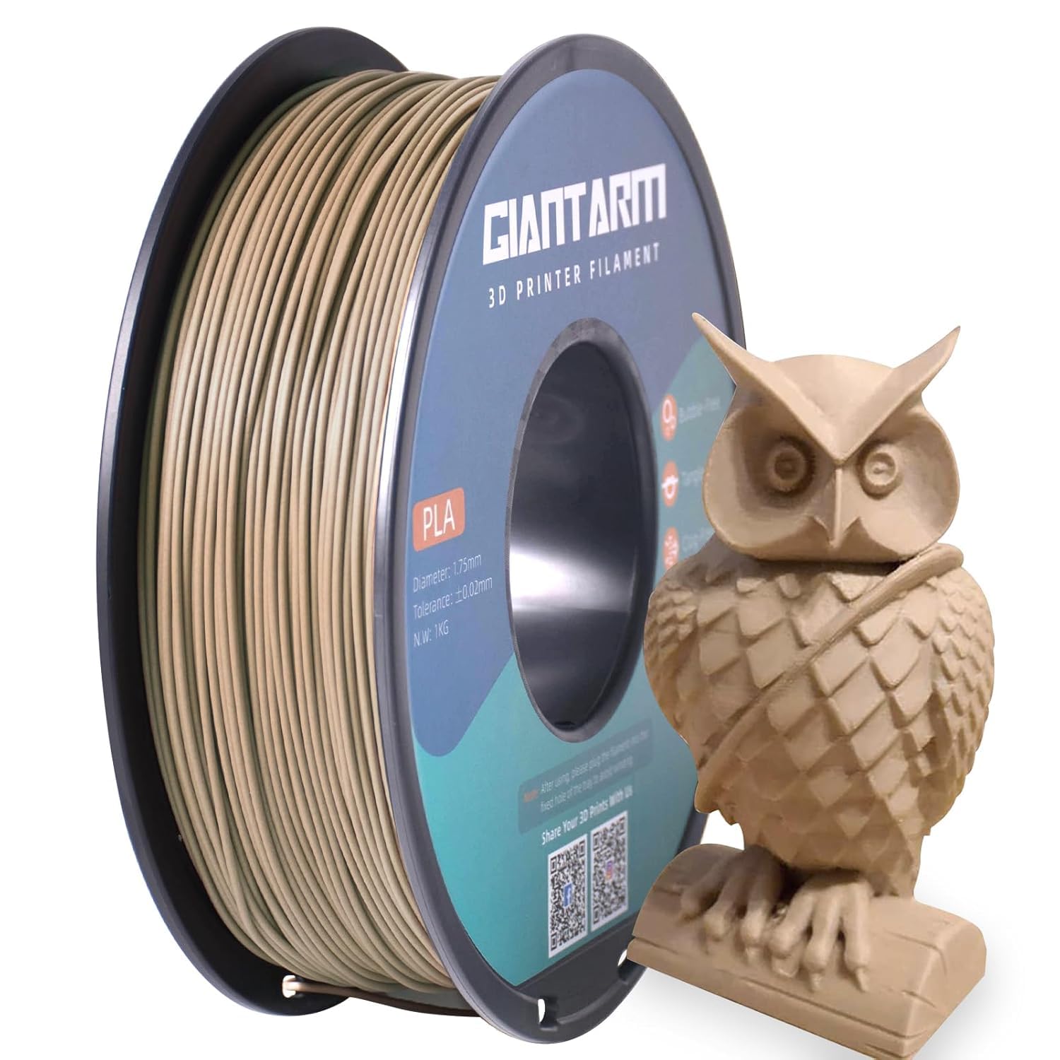 Filamento GIANTARM PLA 1,75 mm per stampante 3D 1 kg, legno