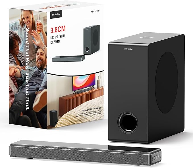 ULTIMEA Sound Bar for TV with Subwoofer, Deep Bass Ultra Slim Soundbar