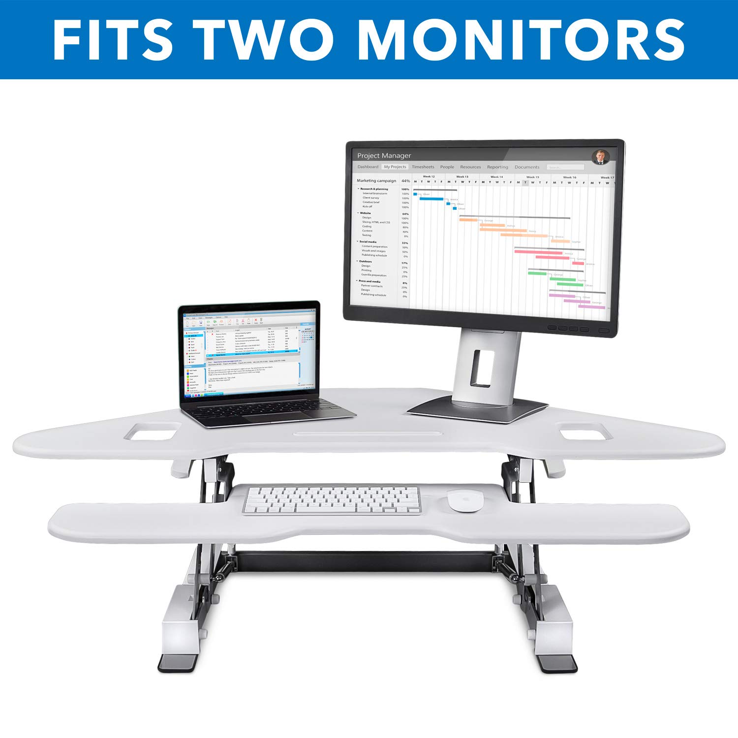 MountIt! White Corner Standing Desk Converter Height Adjustable 48