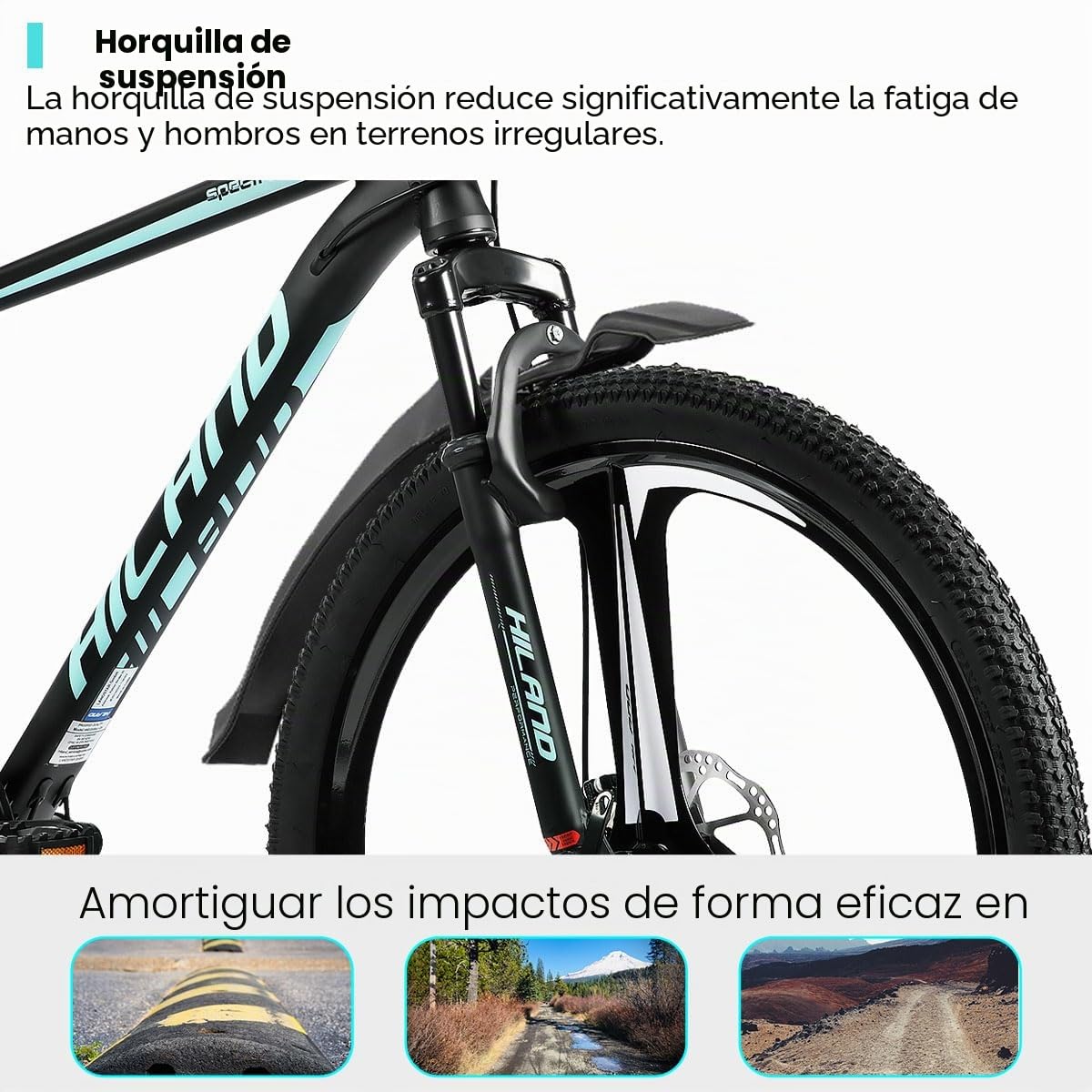 Hiland - Bicicleta de montaña de 26 pulgadas para adultos, 3/6 radios, 18 velocidades, para hombre y mujer, con freno de disco doble, 26 pulgadas, marco de aluminio