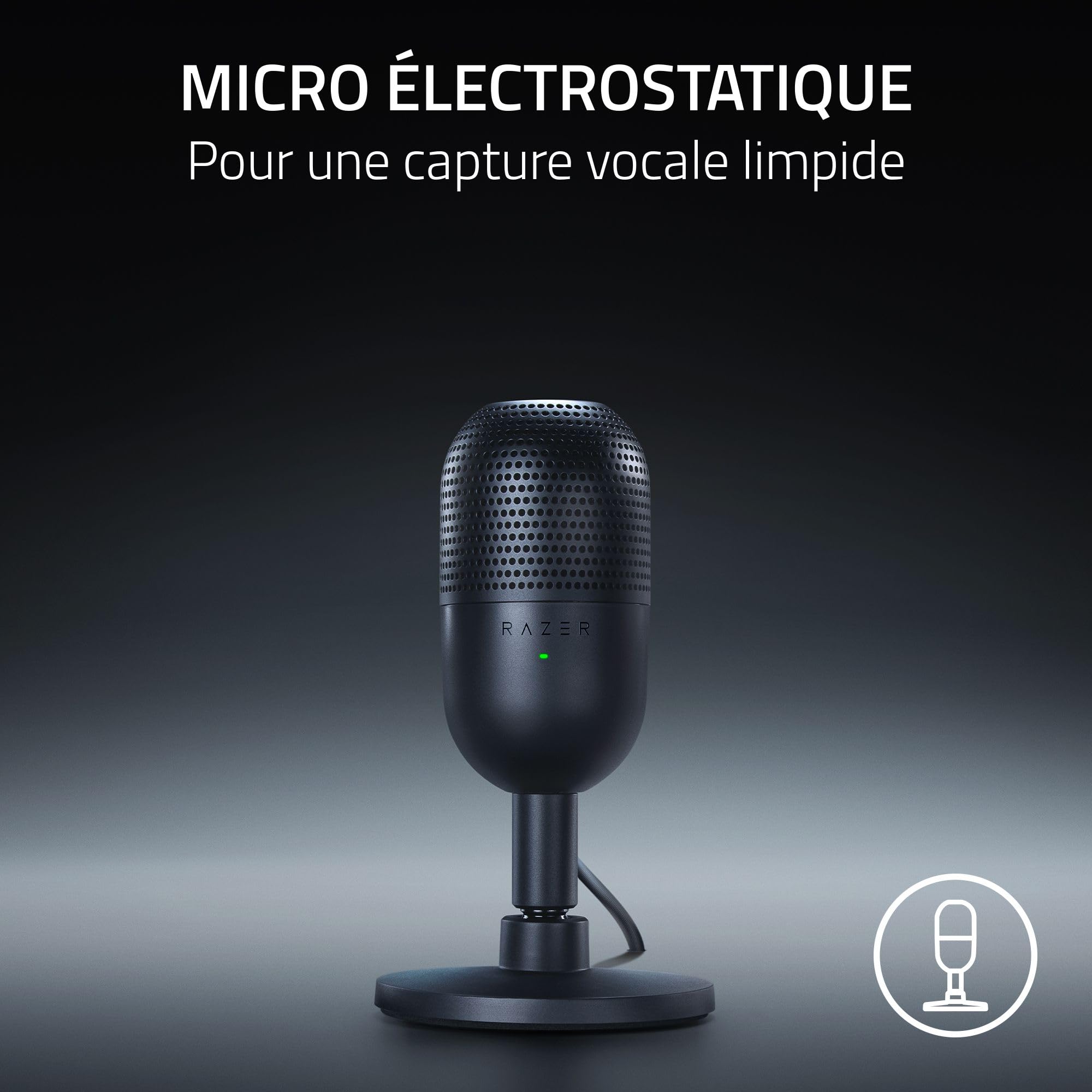 Razer Seiren V3 Mini - Microphone USB ultra-compact (microphone à condensateur 14 mm, directivité supercardioïde, détecteur de mise en sourdine, absorbeur de chocs intégré) Noir