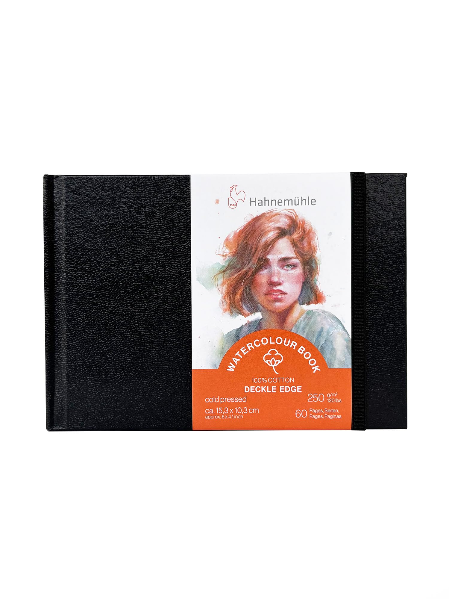 Hahnemühle Watercolour Book Deckle Edge Watercolour Book with Ripped Edges 100% Cotton 250gsm Matt 30 Sheets/60 Pages (Approx. 15.3 x 10.3 cm/Landscape Size)