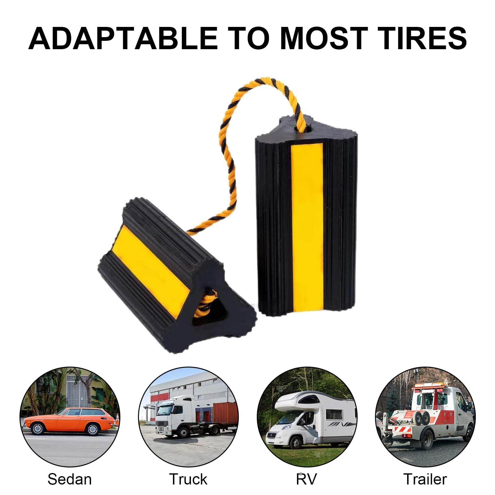 Cunei per Ruote per Rimorchi, 2PCS Cunei per Camper Fermaruota Furgone E Roulotte Cunei per Ruote Protezione per Rampa in Gomma Cunei per Freni per Rimorchi con CordaIn Nylon