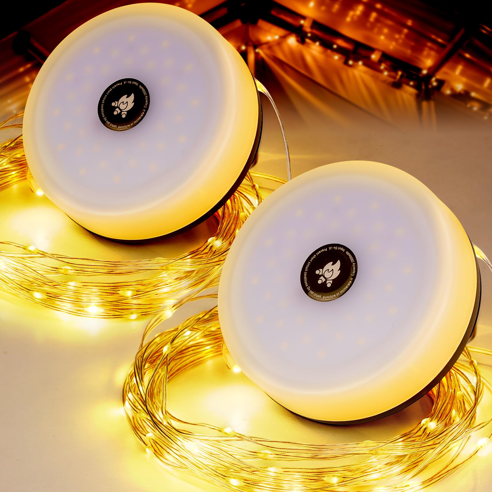 RISEMART 2Pack Camping Lichterkette Aufrollbar 10M, Campinglampe mit Solaraufladung Wasserdicht Tragbare Aufrollbare Lichterkette Außen mit 5 Beleuchtungsmodi für Camping, Wandern und Hof Dekoration