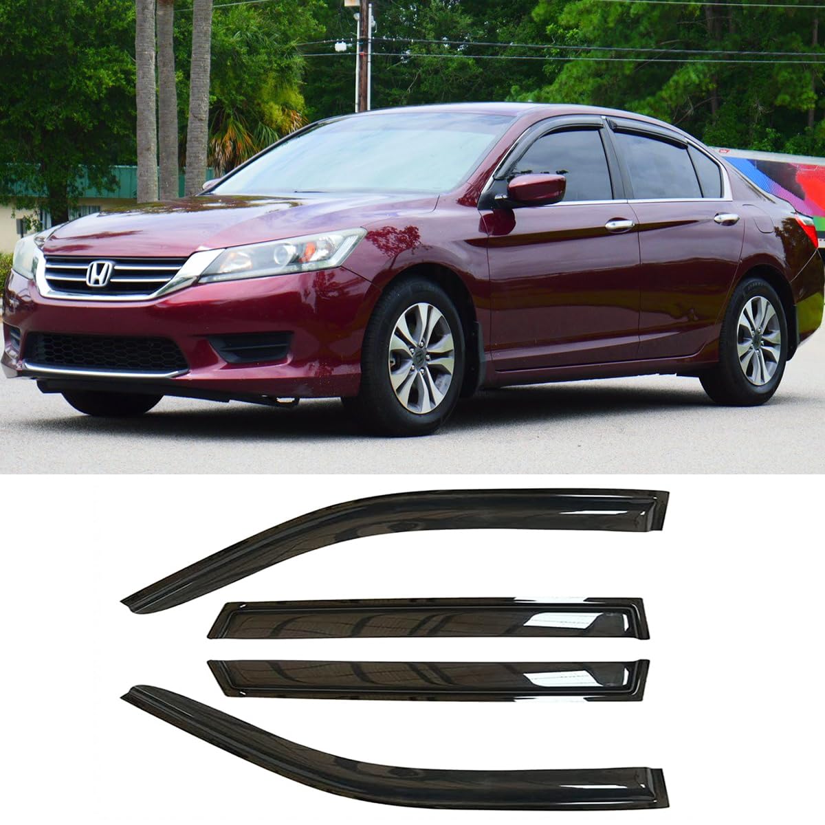Side Window Vent Deflector Visor fit for 2013-2017 Honda Accord Sedan,4pcs Wind Shades Outside Mount Tape-on Shatterproof Dark Smoke Sun Rain Guards 94535