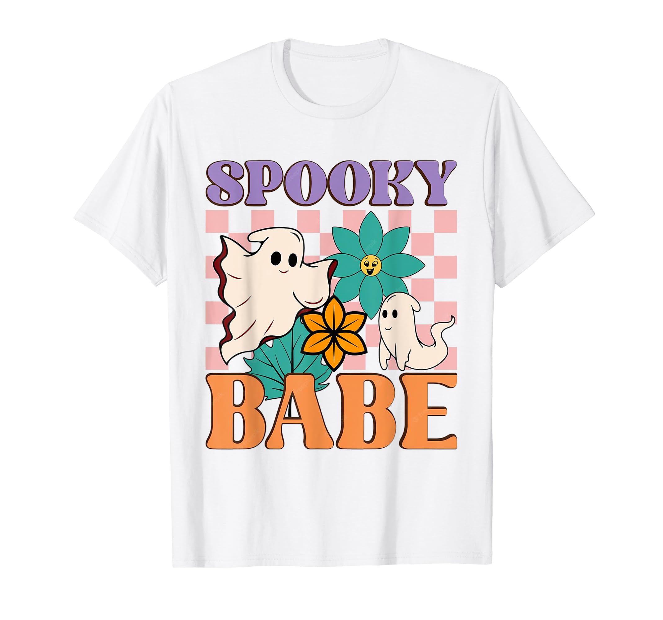 Cool Spooky Babe Vibes Retro Floral Ghost Halloween T-Shirt