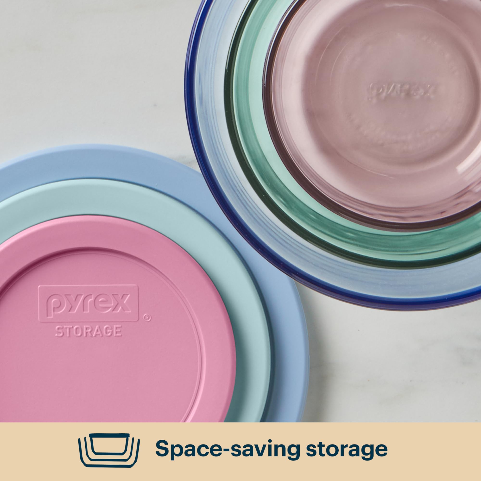 Pyrex Colors - Juego de 3 recipientes redondos de vidrio tintado para almacenamiento de alimentos, tapas de plástico no tóxico sin BPA, apto para congelador, lavavajillas, microondas, 2 tazas, 4 tazas