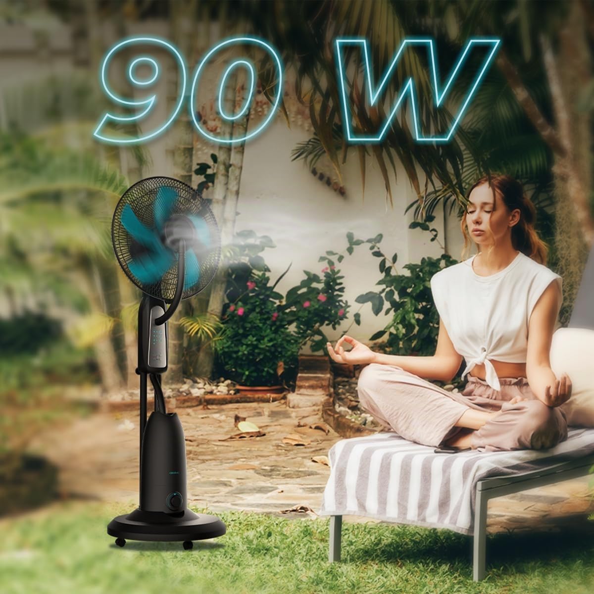 Cecotec Wasservernebler Ventilator mit Fernbedienung EnergySilence 490 Freshessence, 90 W, Durchmesser 40,6 cm, 5 Flügel, 2,8 l Tank, 7,5-Stunden-Timer, LED-Anzeige und Oszillation