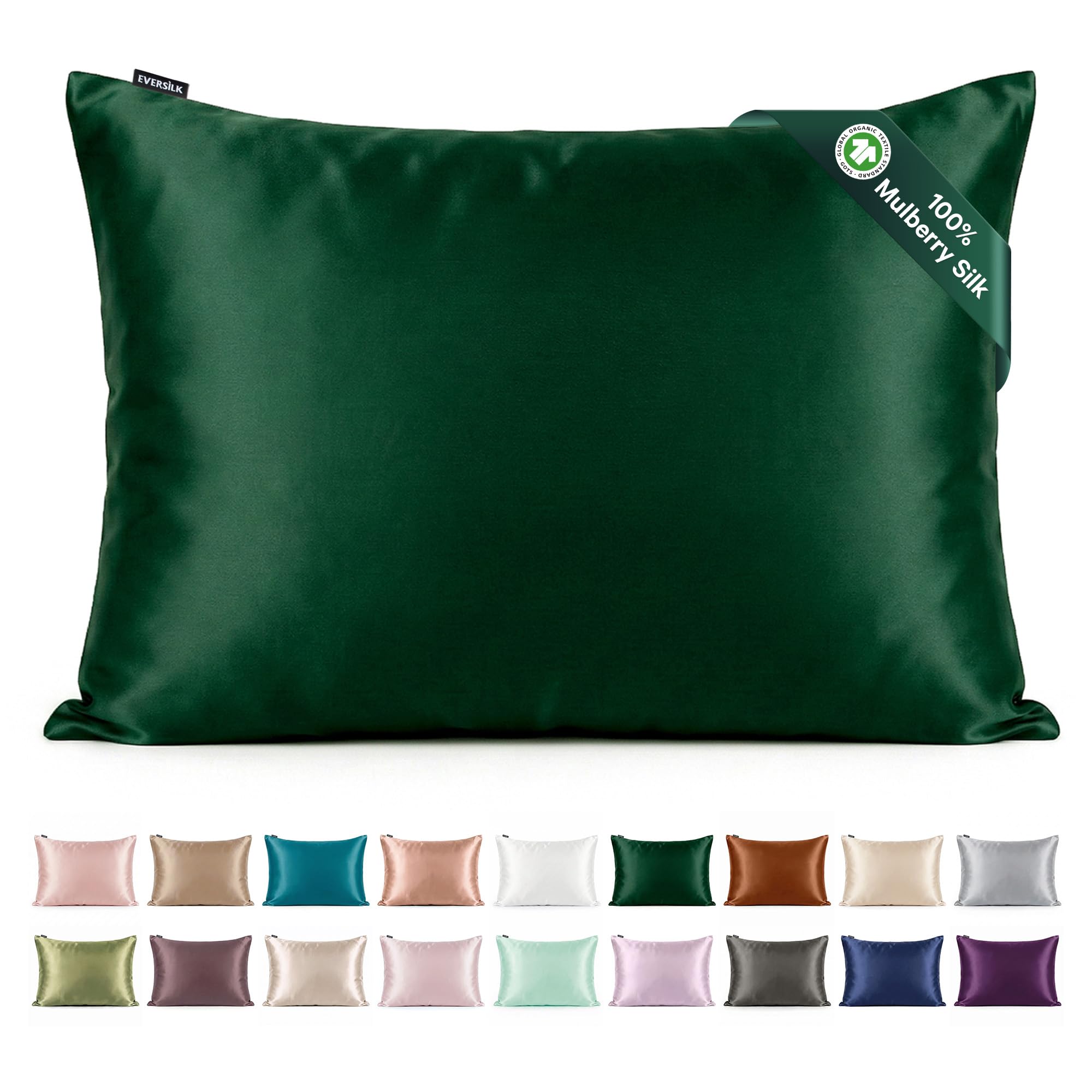 Mulberry Silk Pillowcase for Hair and Skin: 22 Momme Both Sides 100% Pure Silk Pillow Case with Hidden Zipper - Natural Pillow Cover for Cooling Sleep 1 Pack Dark Green