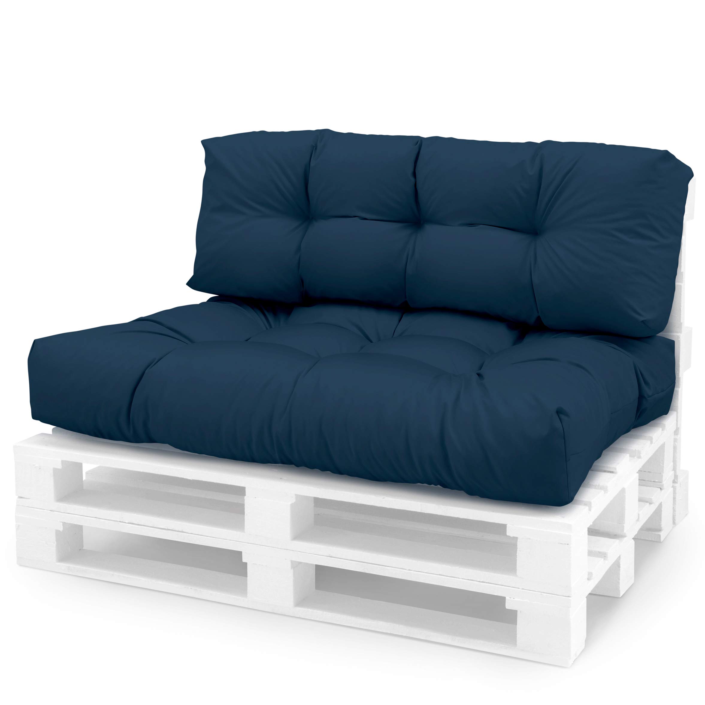 Spatium Cuscini Per Pallet Sfoderabili, Impermeabili E Antimacchia, Trapuntati, Schienale Lungo 120x40x15 Cm, Blu Scuro