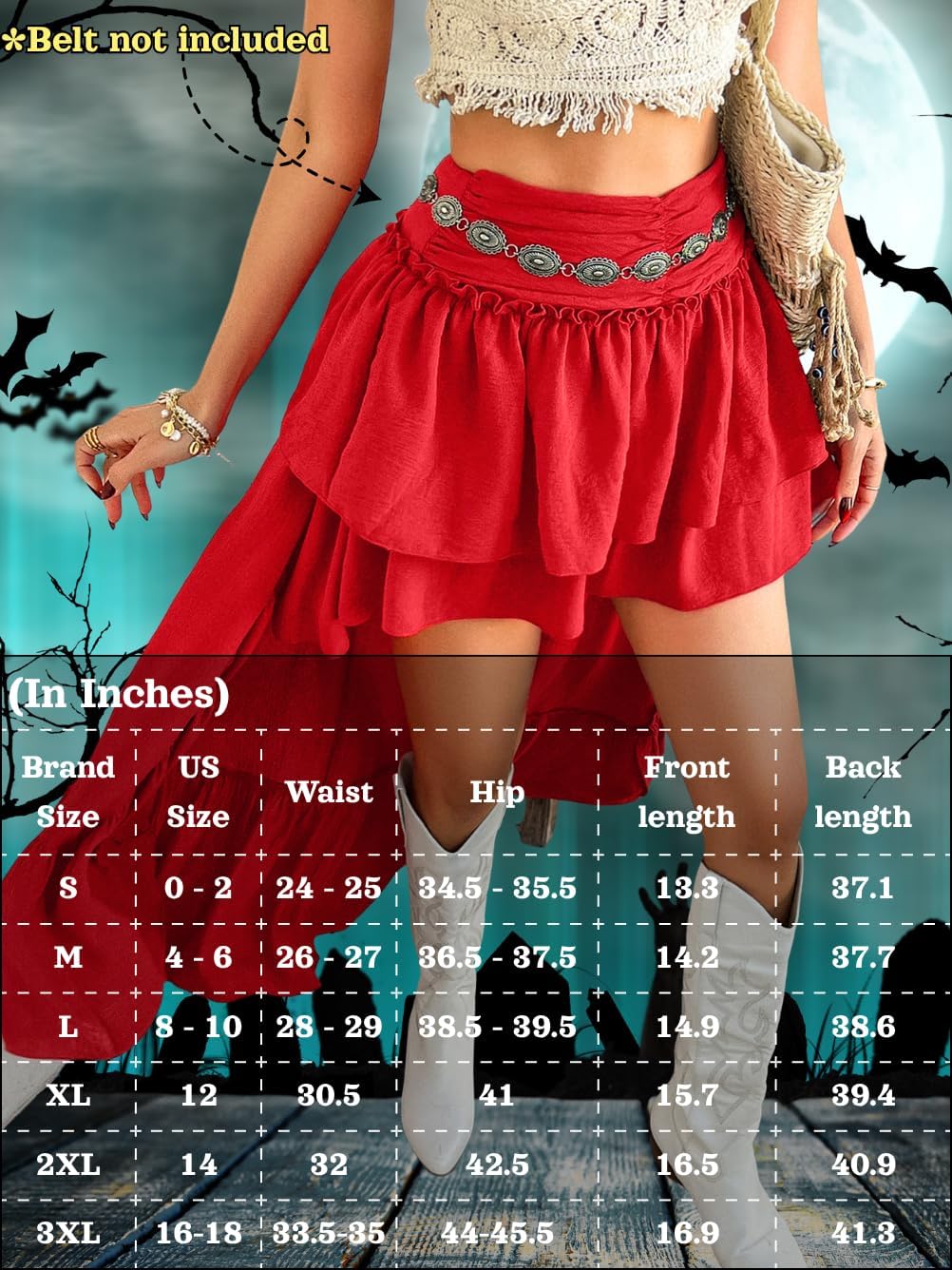 EHSUYAB Womens Renaissance High Low Skirt, Boho Flowy Asymmetrical Ruffle Pirate Skirts, Steampunk Festival Concert Outfits