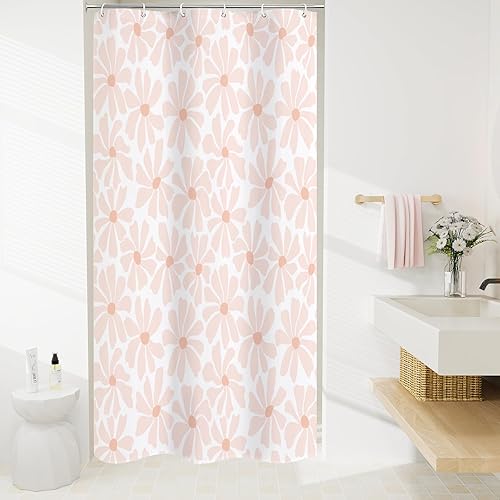 Miniatura 30 de Cortina de ducha floral de margaritas azules, cortina de ducha bohemia con flores de primavera para baño femenino, juego de cortina de ducha moderna