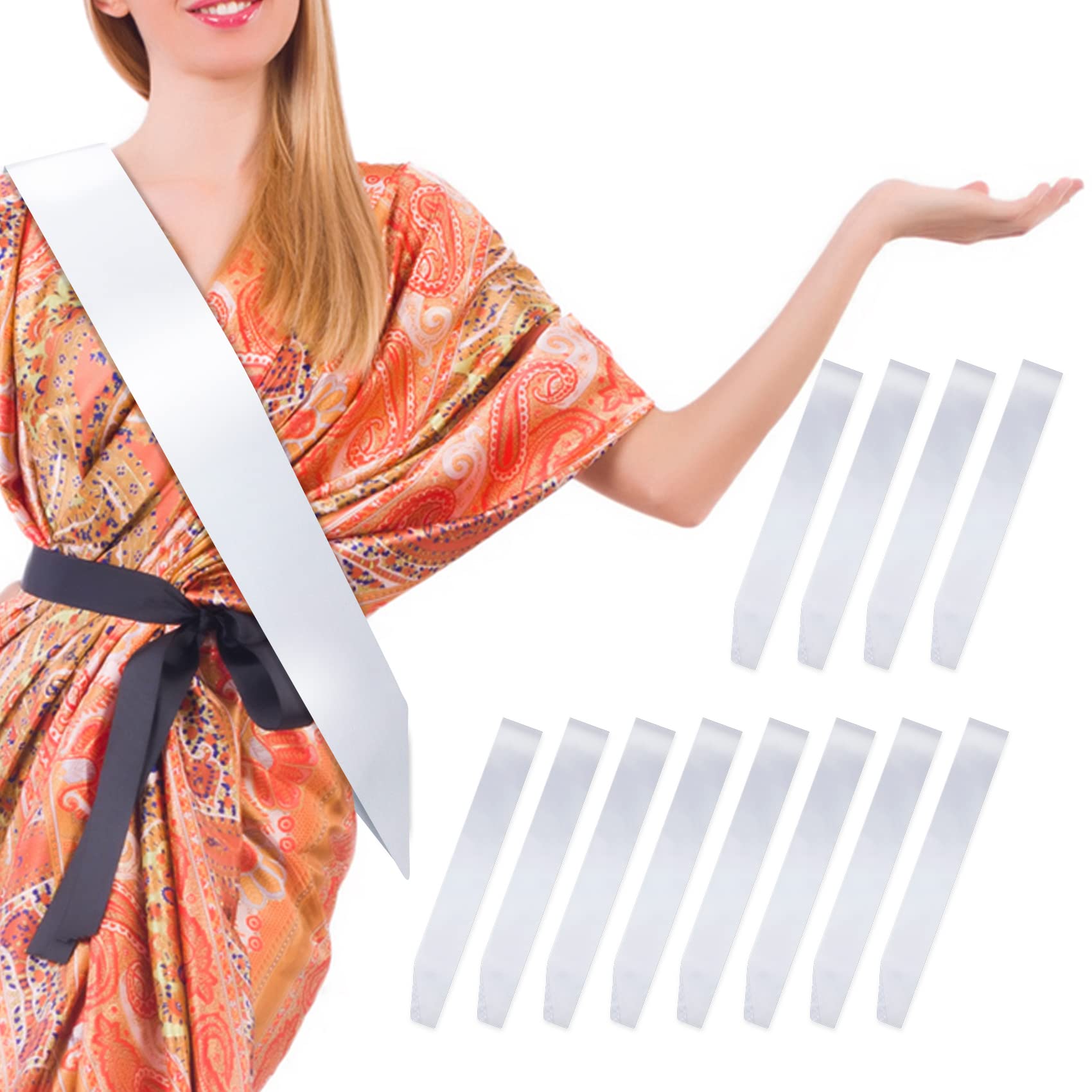 MDOZQ 12 Pcs Sash Blank Satin Sash Party Decorations White Sash Plain Sash Bride To Be Sash Sashes for Birthday, Wedding, Graduation, DIY, Beauty Pageant, Hen Party, Homecoming, Make Your Own Sash