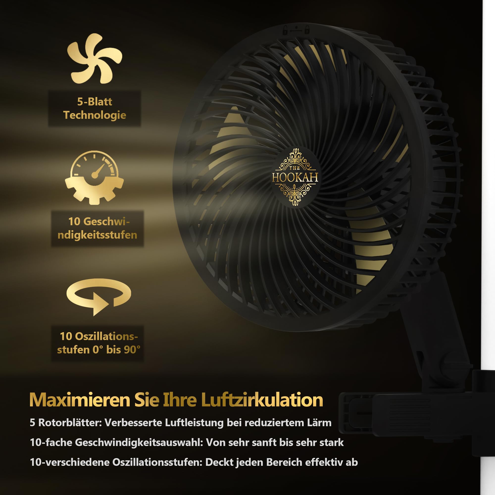 Grow Clip Ventilator oszillierend, leise 31dB, 10 Geschwindigkeiten, EC-Motor 8W mit 595 m3/h Luftstrom, Energieeffizient, IP44, Umluftventilator für Growzelt & Growbox (GROW JET PRO - 2026 Modell)