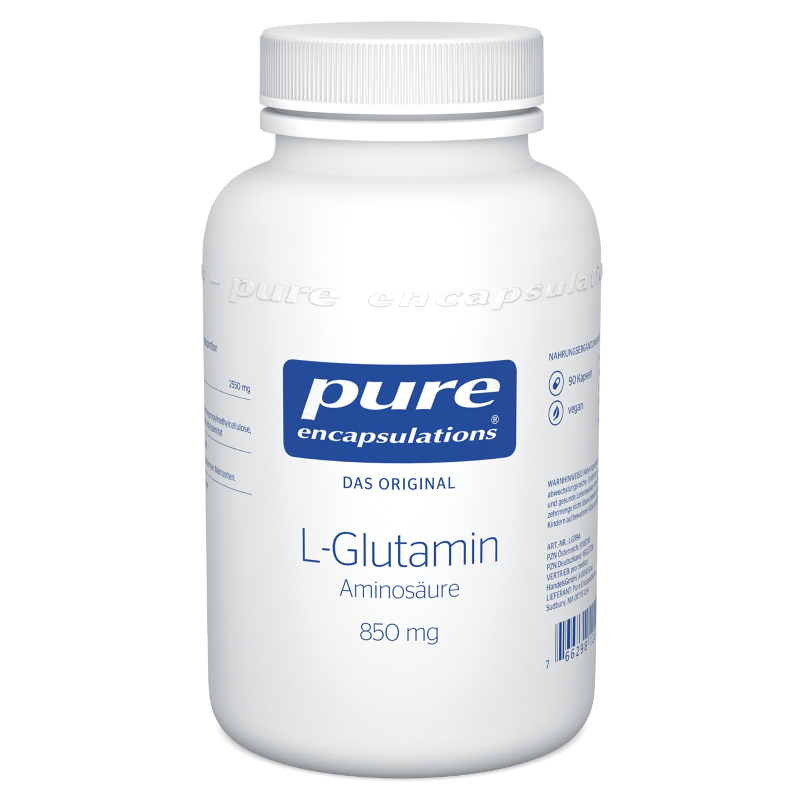 Pure Encapsulations - L-Glutamin 850mg - Nahrungsergänzungsmittel mit Aminosäure - 90 Kapseln