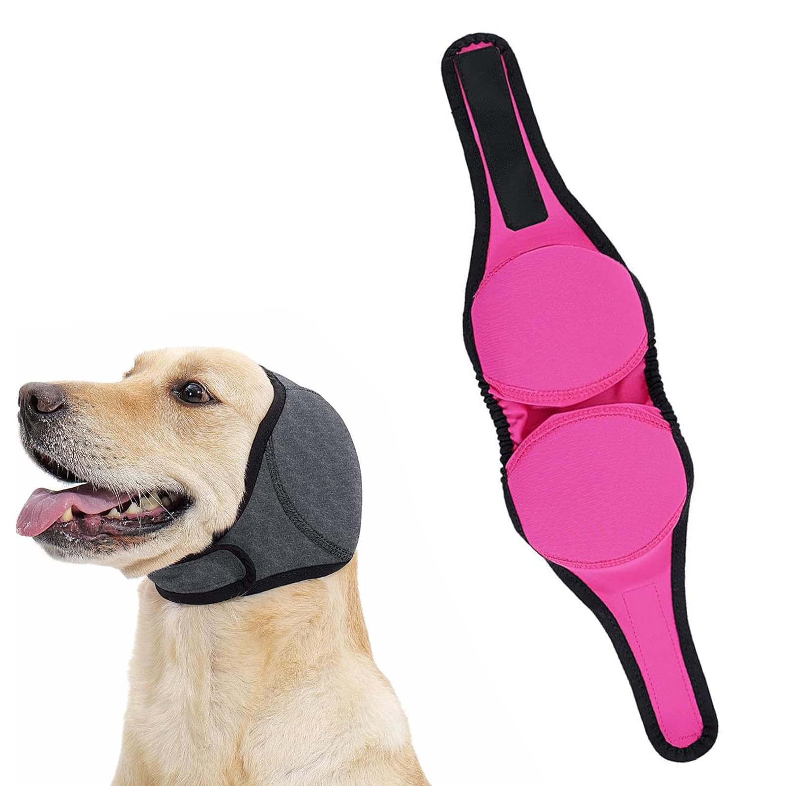 Muffly for Dogs, Muffly Noise Protection Ear Muffs, Dog Ear Wrap (Pink,L)