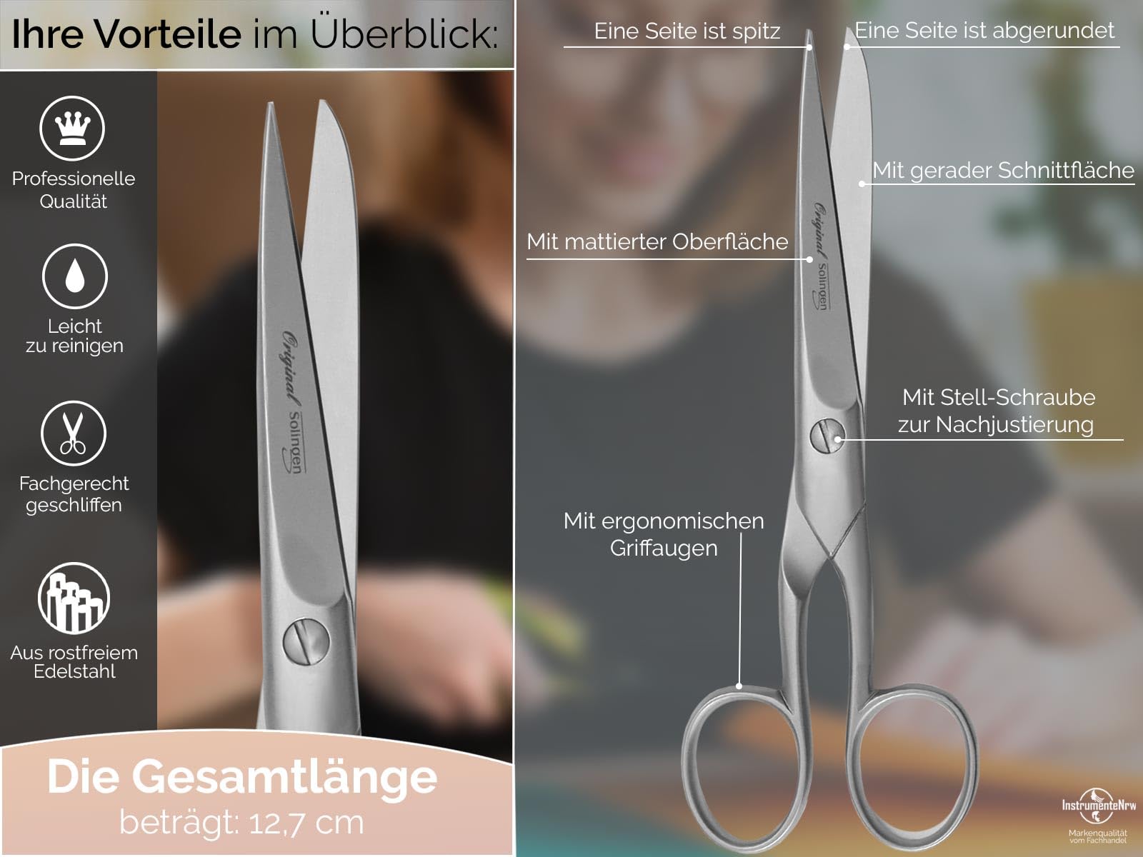 Haushaltsschere aus Solingen Küchenschere Vielzweckschere Made in Germany mit Scharfem und Präzisem Schnitt Universal Schere Allzweckschere Haushaltshelfer aus Rostfreiem Edelstahl (12,7 cm)