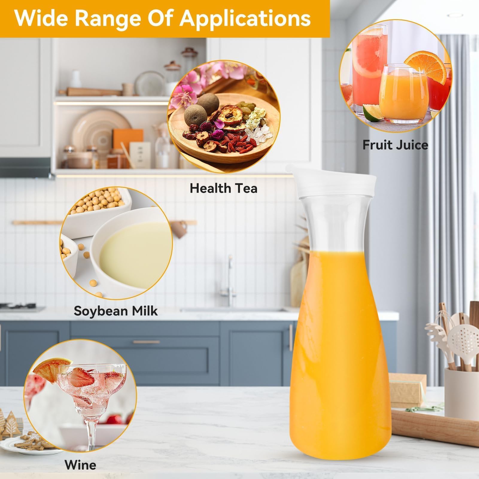 Pichet à Jus En Acrylique 1600ml – Carafe à Eau Avec Couvercle Rabattable – Pour Thé Glacé, Bar, Maison