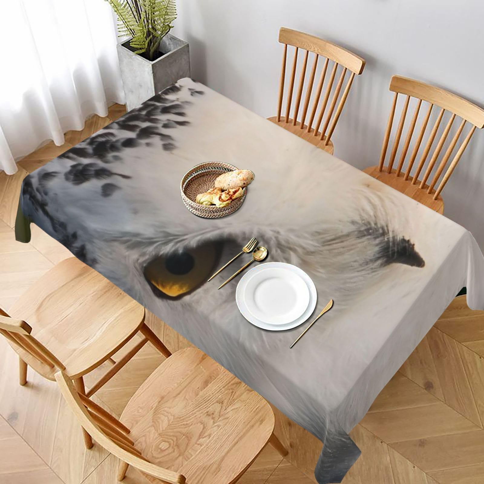 BNVSADC Snowy Owl Eyes Printed Rectangle Tablecloth 228x152 CM, Water Resistant Polyester Table Cloth Decorative Fabric Table Covers for Kitchen Dining Table Parties Camping