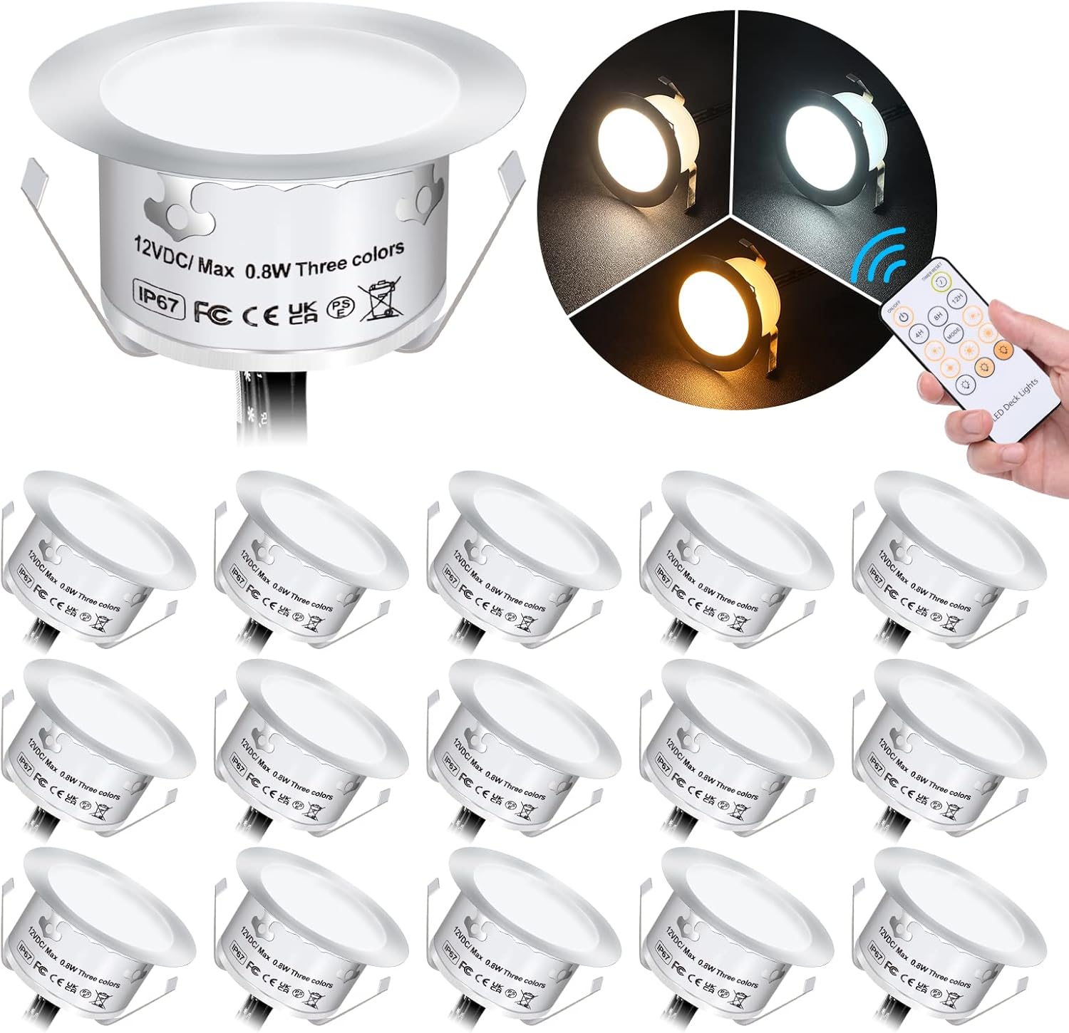 Recessed LED Deck Light Kits(16 Pack) , 12V Low Voltage Led Deck Lighting,φ42mm IP67 Waterproof