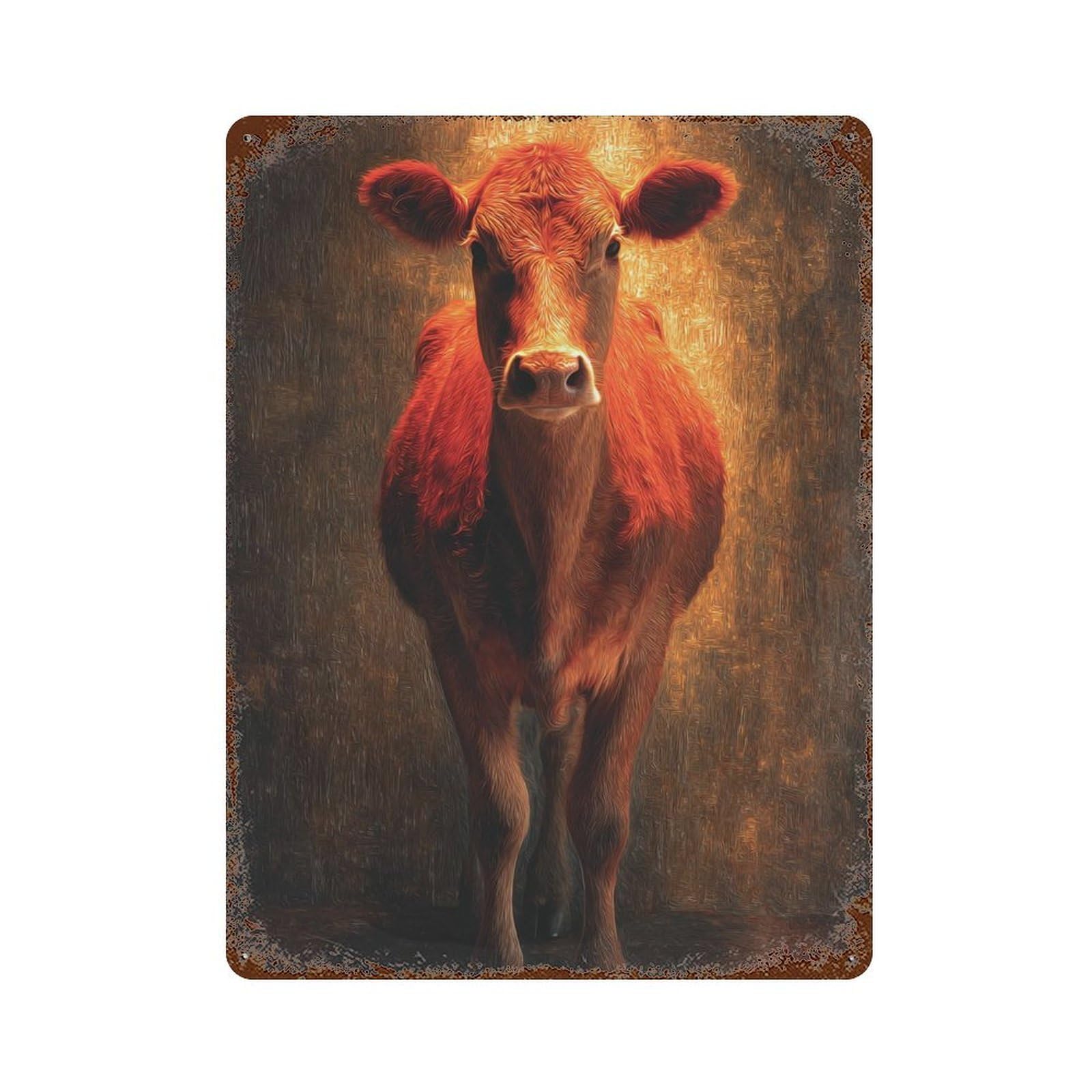 Golden Cow Portrait Decorative Tin Sign 15.7"x11.8", for Farmhouse, Kitchen And Entryway Decor, Vintage Wall Decor