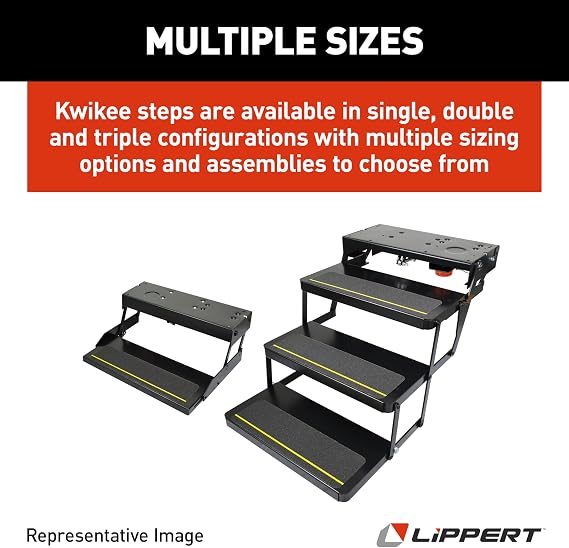 Kwikee 34 Series Electric Step Assembly, Logic Control Unit, Power Switch Kit for RV, Travel Trailers, Hidden Light, 8.5 Step Rise, Anti-Slip Surface, 12V DC Motor, Steel Construction - 3722862