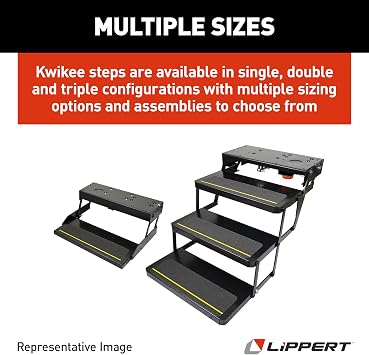 Kwikee 34 Series Electric Step Assembly, Logic Control Unit, Power Switch Kit for RV, Travel Trailers, Hidden Light, 8.5 Step Rise, Anti-Slip Surface, 12V DC Motor, Steel Construction - 3722862
