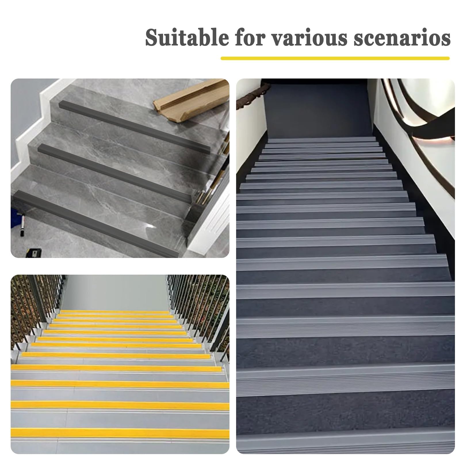 Selbstklebend Rutschfeste Treppenkantenprofil, Vinyl-Anti-Rutsch-Treppenkante, Kann Frei Geschnitten Werden, Innenbereich Selbstklebende Wasserdicht Treppenstufe Kantenschutz Aus Gummi PVC(Yellow,2.5m