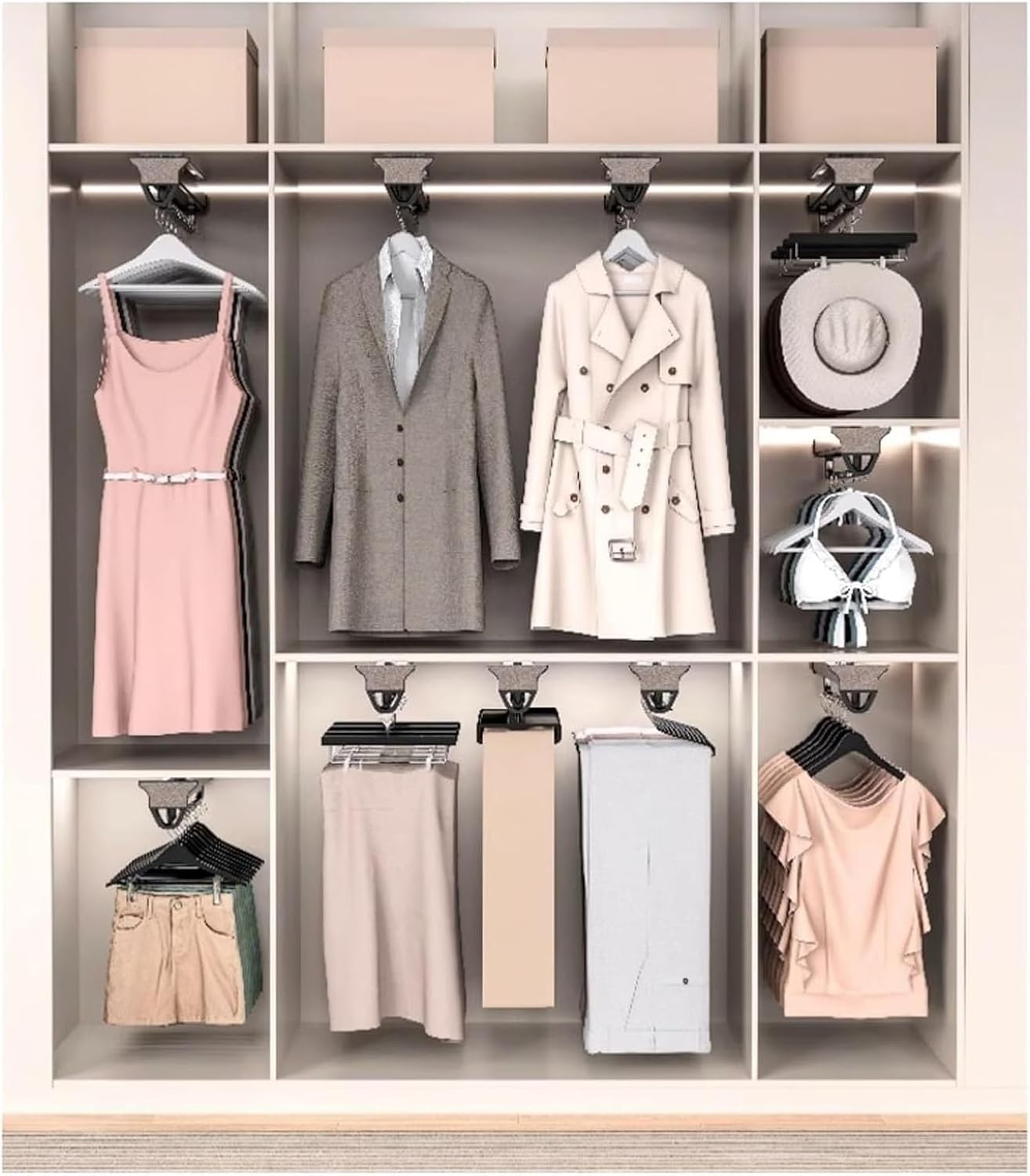 引き出し式ハンガーレール、引き出し式ハンガーロッド、アルミ合金製伸縮式ズボンラック、トップマウントズボンラック、クローゼット収納用(