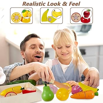 Birshe Wooden Toy Food For Children Kitchen, Cutting Fruit And Vegetable Set For Role Play, Dismountable, Toy Food Educational Toy Gift For Children Toddlers From 3 Years