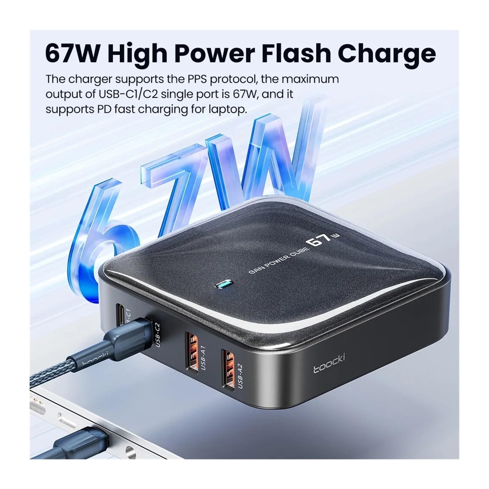 Ładowarka Multi Ports, Ładowarka Stacja ładująca Wieloportowa ładowarka USB 67 W typu C PD QC Szybkie ładowanie do domu, biura i podróży