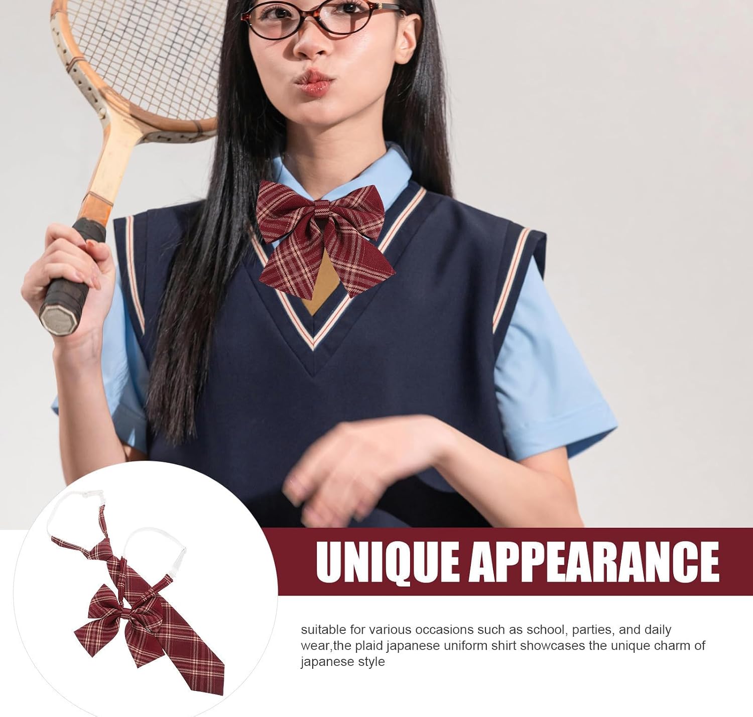 UKCOCO 2pcs Japanese Style Sailor Uniform Set with Classic Sailor Collar and Plaid Shirt Featuring Breathable Cotton Material, Comfortable Fit, and Bow Tie for Daily Wear and School