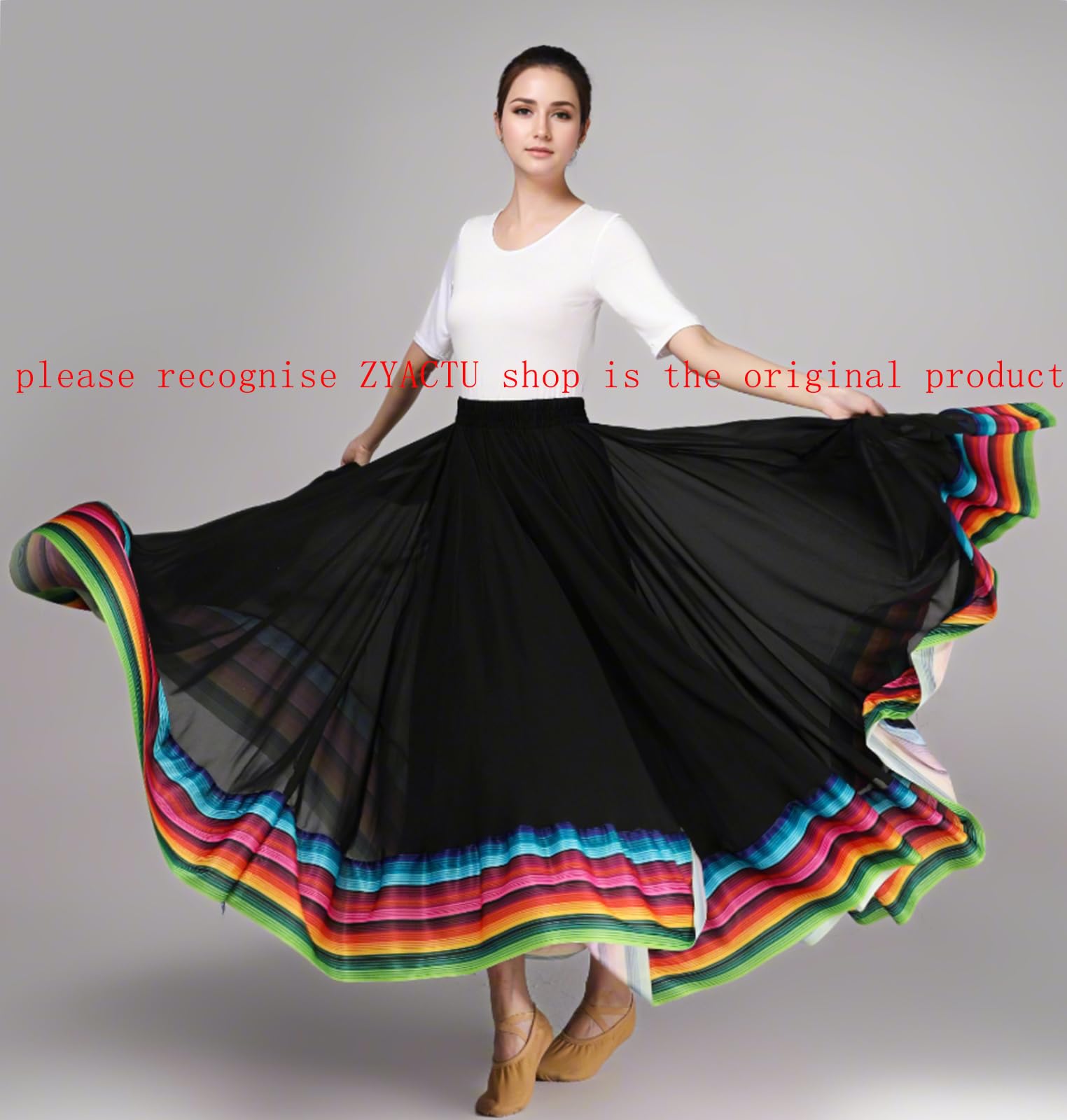 Damen Lyrical Dance Rock - Chiffon Swing Long Skirt for Mexican & Flamenco-Tanz