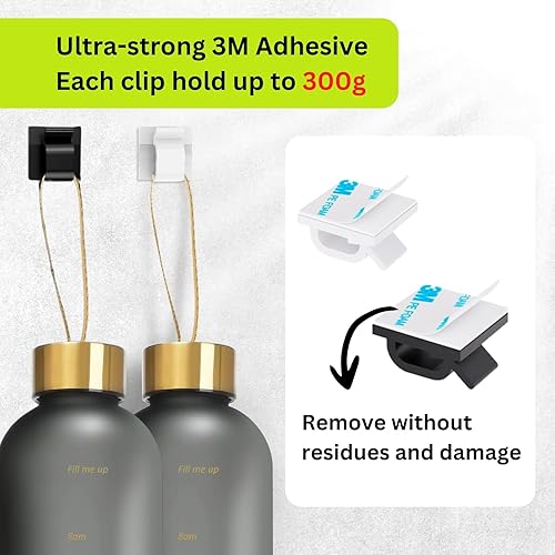 Miniatura 3 de 100 unidades Clips adhesivos para cables (pequeño, blanco y negro) clips de gestión de cables para debajo del escritorio, clips organizadores de