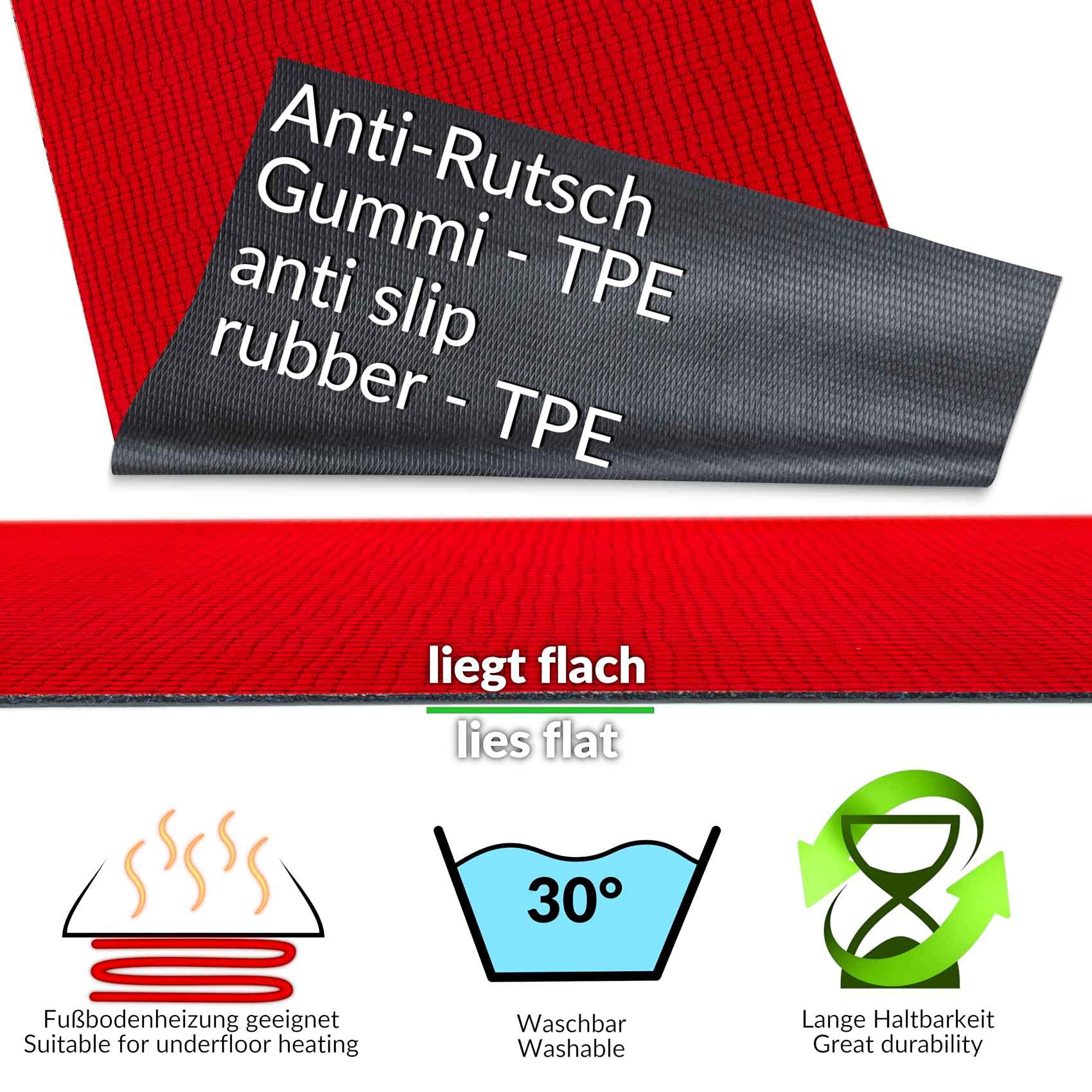 Tapis de couloir, de cuisine, antidérapant, en velours, rouge, 65 x 240 cm, moderne