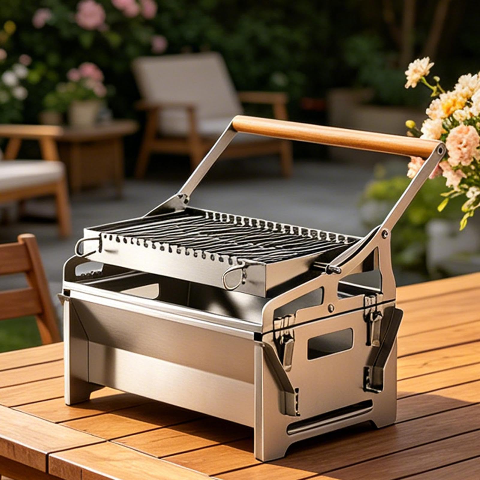 Barbecue Rotante Rotazione A 360 Gradi Strumento Per Grigliare In Acciaio | Fornello barbecue con griglia Per campeggio picnic giardino BBQ cortile spiaggia feste e grigliate