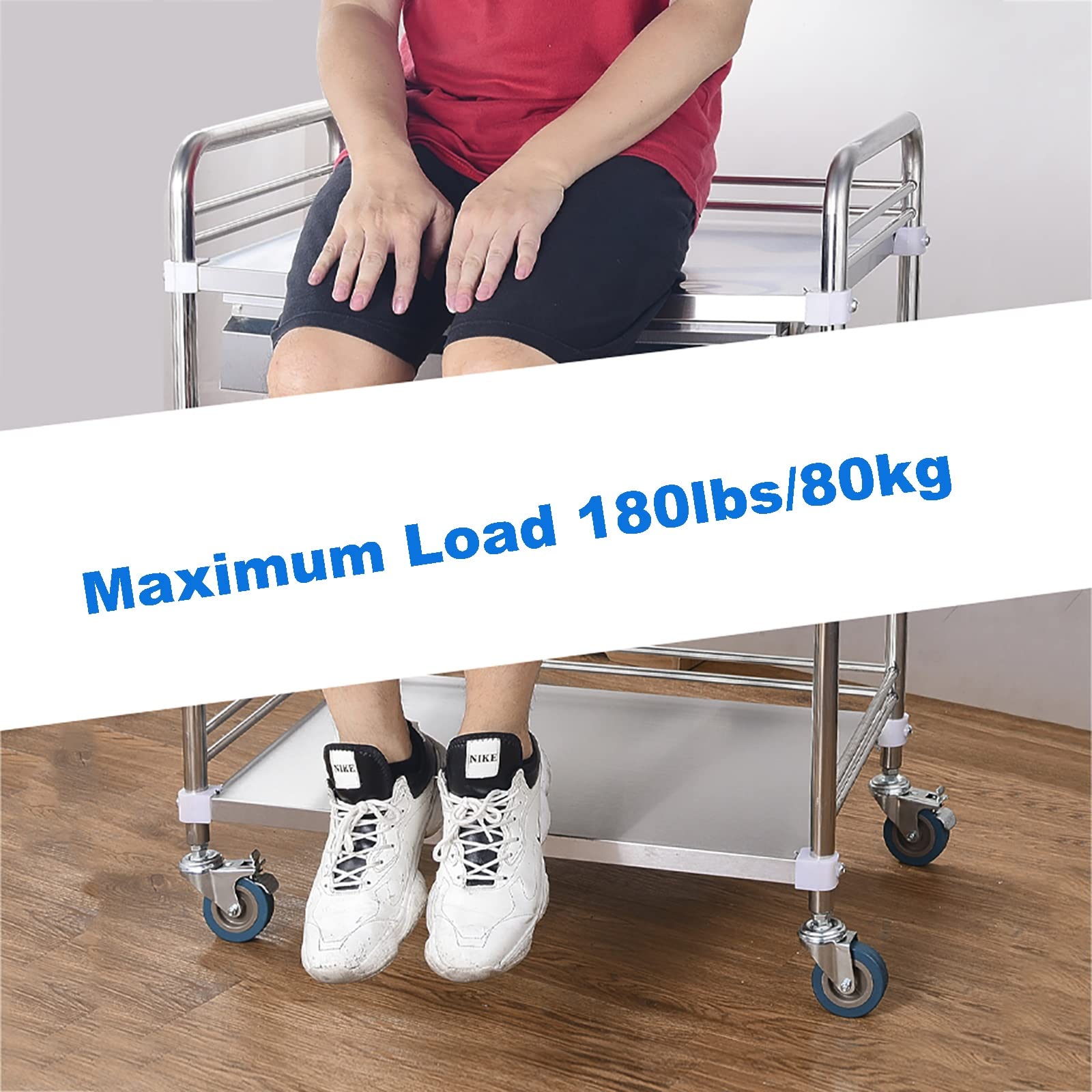Servierwagen Edelstahl, Rollwagen Küchenwagen Laborwagen, mit 4 Leisen Rädern Gewichtskapazität 100kg, Kann in Restaurants/Krankenhäusern/Schönheitssalons usw Verwendet Werden