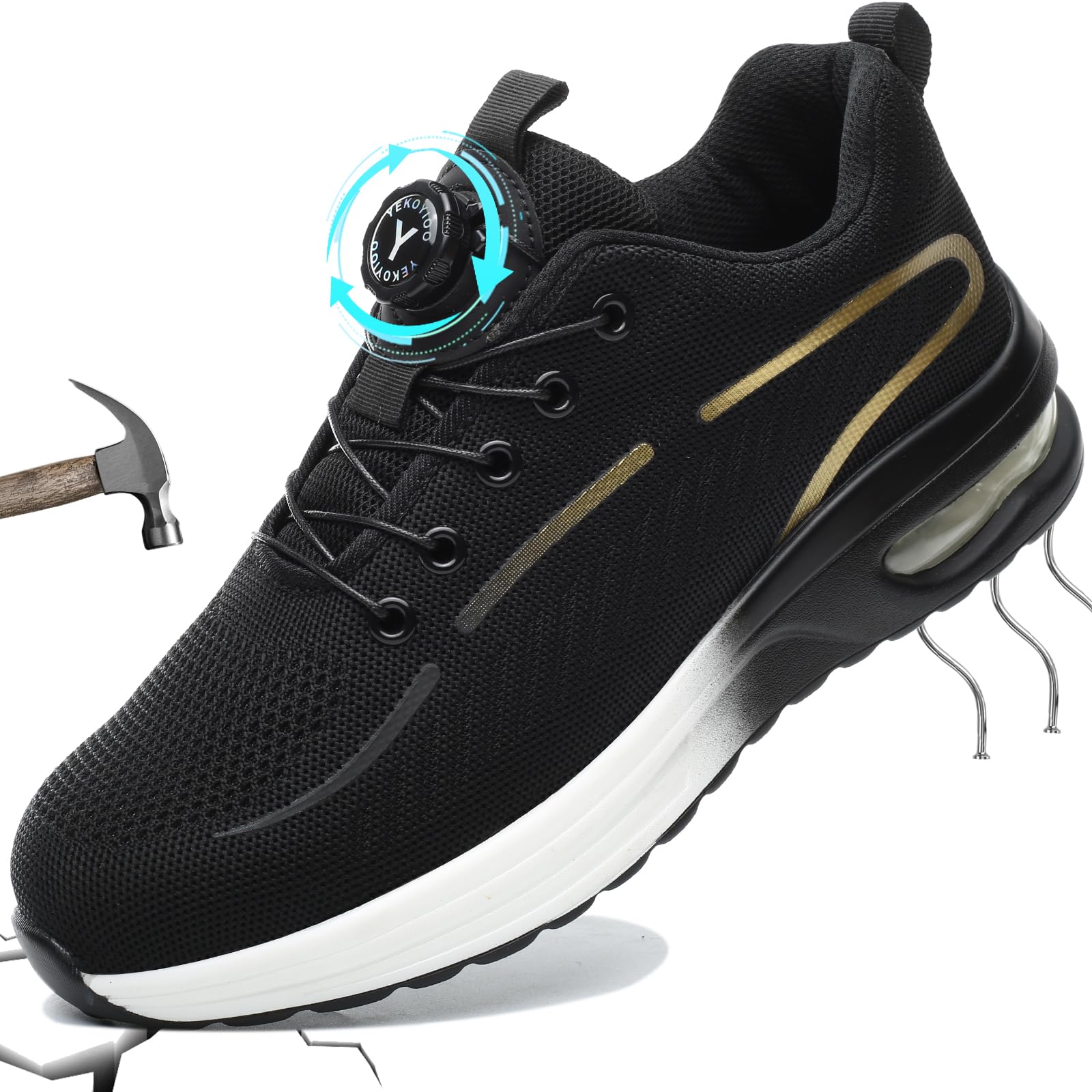 YEKOYIOO Scarpe Antinfortunistiche Uomo Donna Scarpe da Lavoro Leggere Comode Scarpe da Costruzione Antiscivolo Traspiranti Sneakers con Punta in Acciaio 38-46 EU