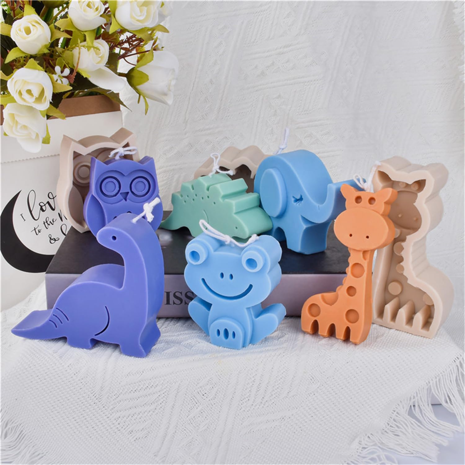 Stampo in silicone 3D per candele a forma di dinosauro, per sapone, giraffa, elefante, rana, gufo, Tyrannosaurus Rex