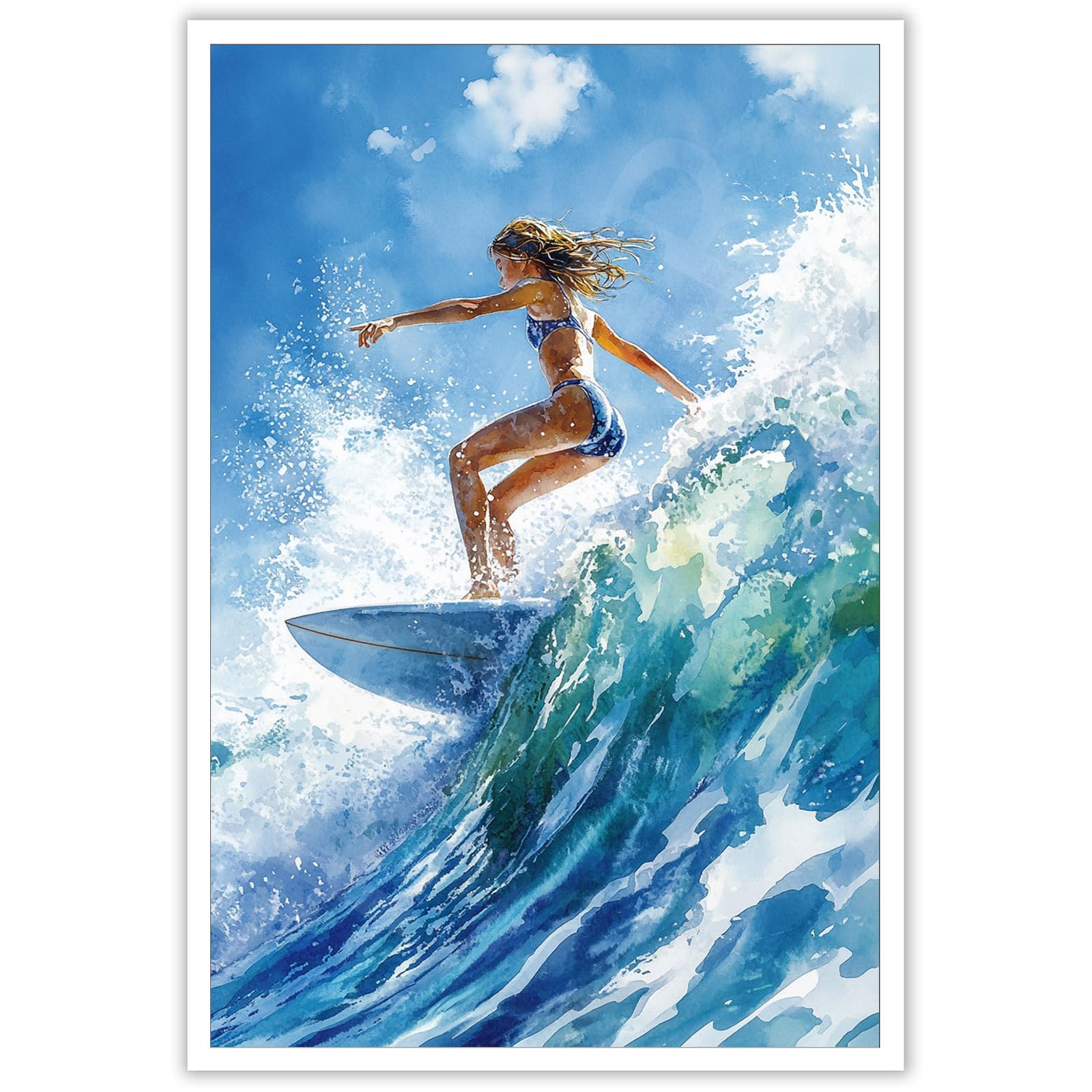 Vintage Surfing Girl Posters Retro Summer Beach Surfer Canvas Wall