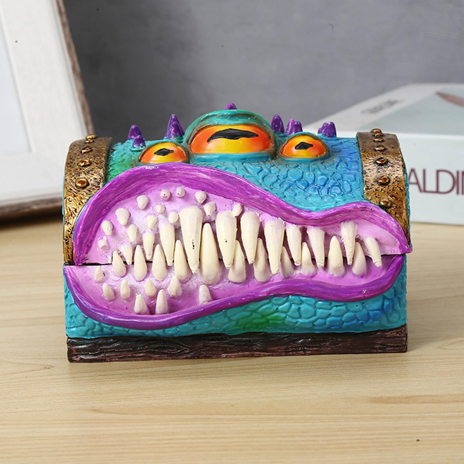 Soporte para dados de pecho mímico, caja de almacenamiento de dados de resina con ojos, estuche impermeable para RPG, caja divertida, organizador, juguete para regalo