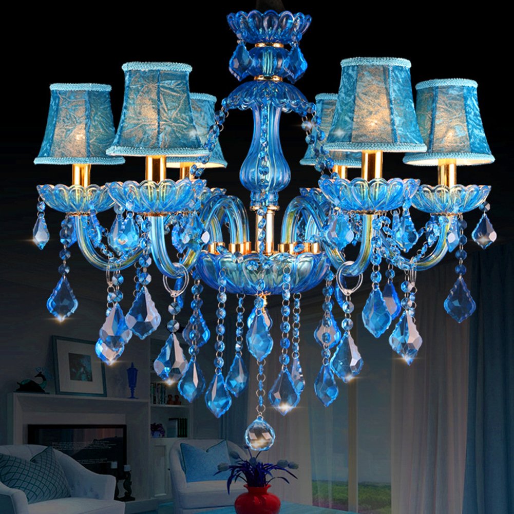 Aiwen Sala da Pranzo Lampada da Soffitto Lampadario a Candela Di Cristallo Blu Vetro Plafoniera Camera da Letto Luce Pendente Soggiorno Lampada 6 Luci