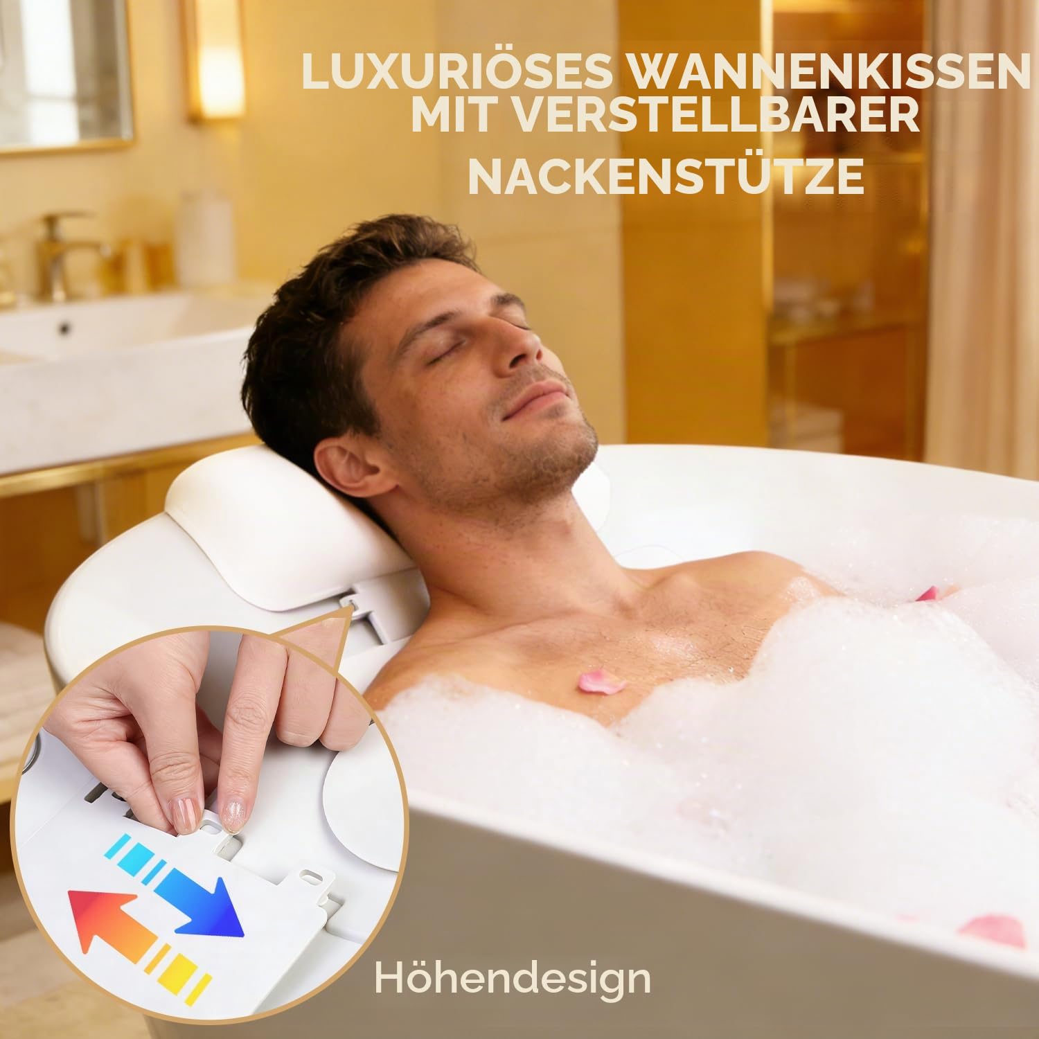 4D Silikon Badewannenkissen, Verstellbare Badekissen für Badewanne Kopf Nacken Rückenstütze mit Saugnäpfen, Schnell Trocknendes und Rutschfestes Spa-Geschenke für Frauen (Weiß)