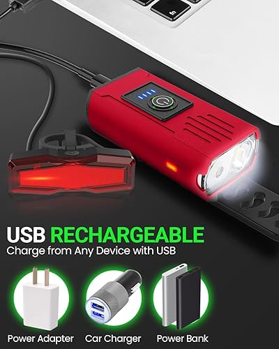 Miniatura 6 de Victoper Bike Light, High Lumens Super Bright Bicycle Lite, 6+4 Modes USB Rechargeable Bike Headlight & Taillight Set, Waterproof Safety Bike Front